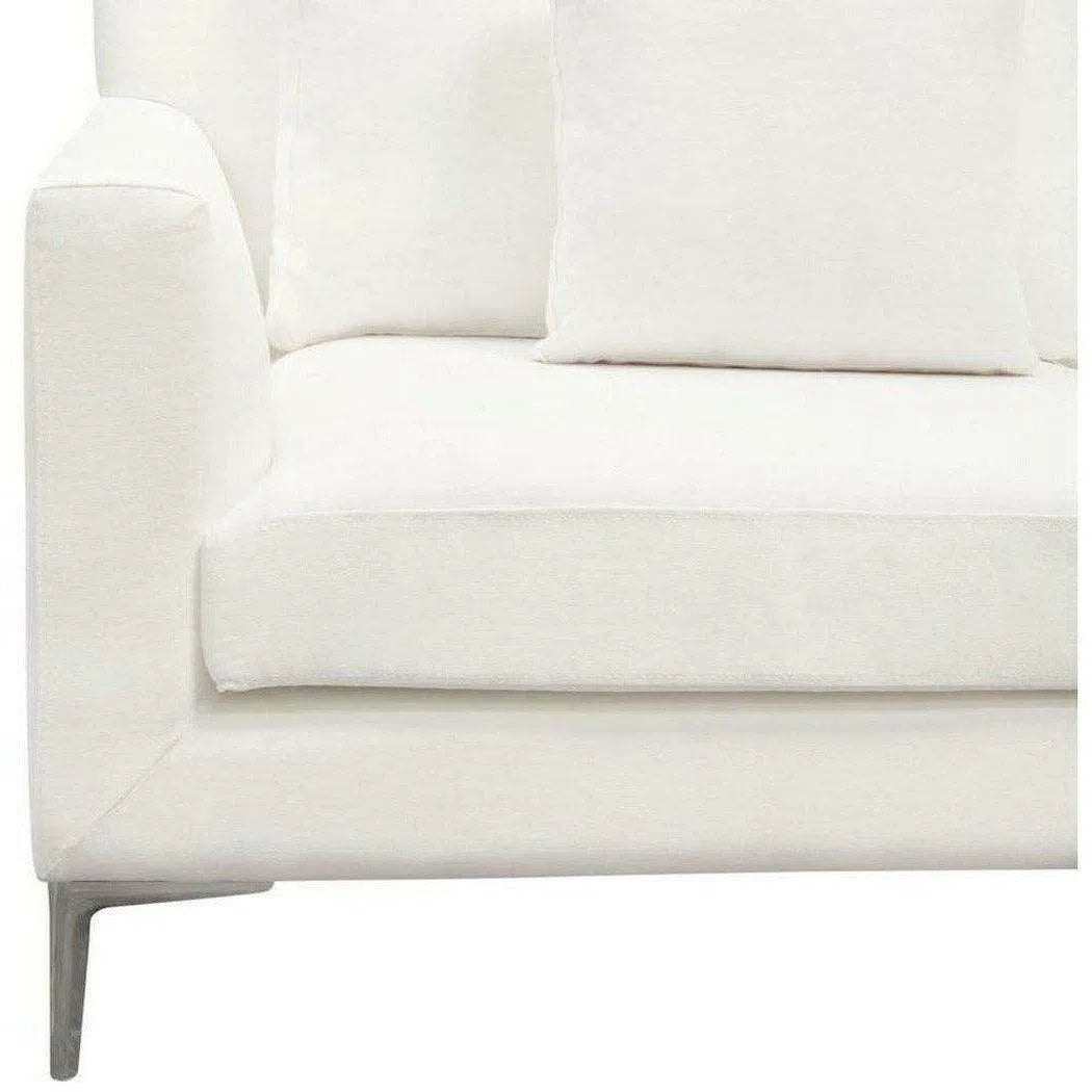 Loose Back Loveseat in White Linen Silver Metal Leg Sofas & Loveseats Sideboards and Things  By Diamond Sofa