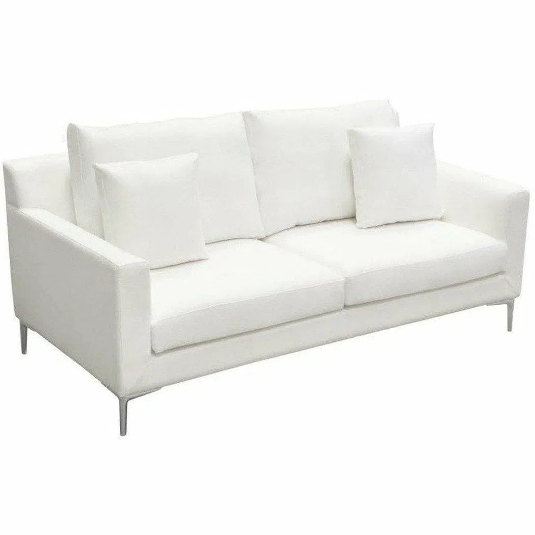 Loose Back Loveseat in White Linen Silver Metal Leg Sofas & Loveseats Sideboards and Things  By Diamond Sofa