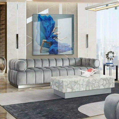 Low Profile Sofa in Platinum Grey Velvet Silver Base Sofas & Loveseats Sideboards and Things  By Diamond Sofa