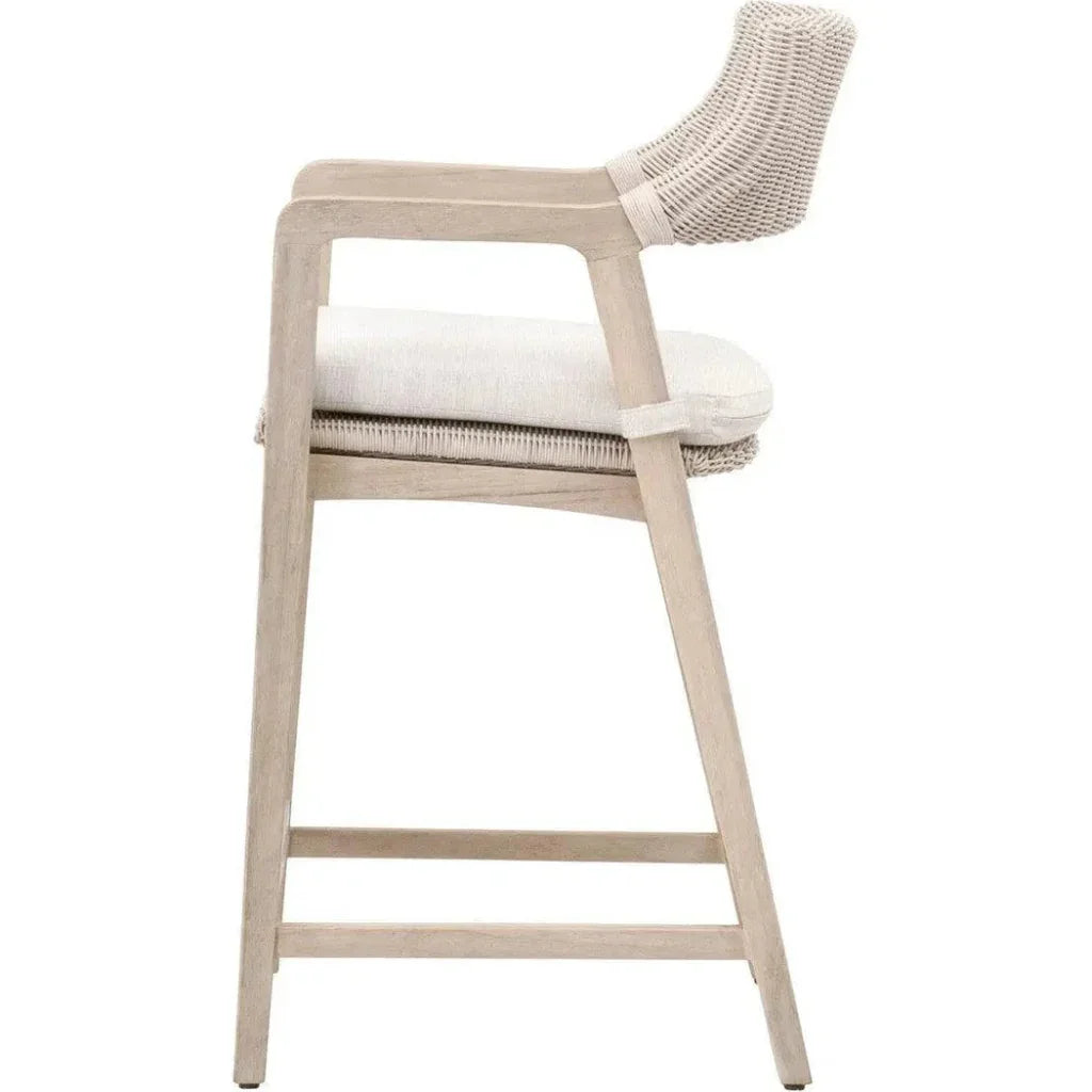 Lucia Outdoor Counter Stool Arms White Wicker & Teak-Outdoor Counter Stools-Essentials For Living-LOOMLAN