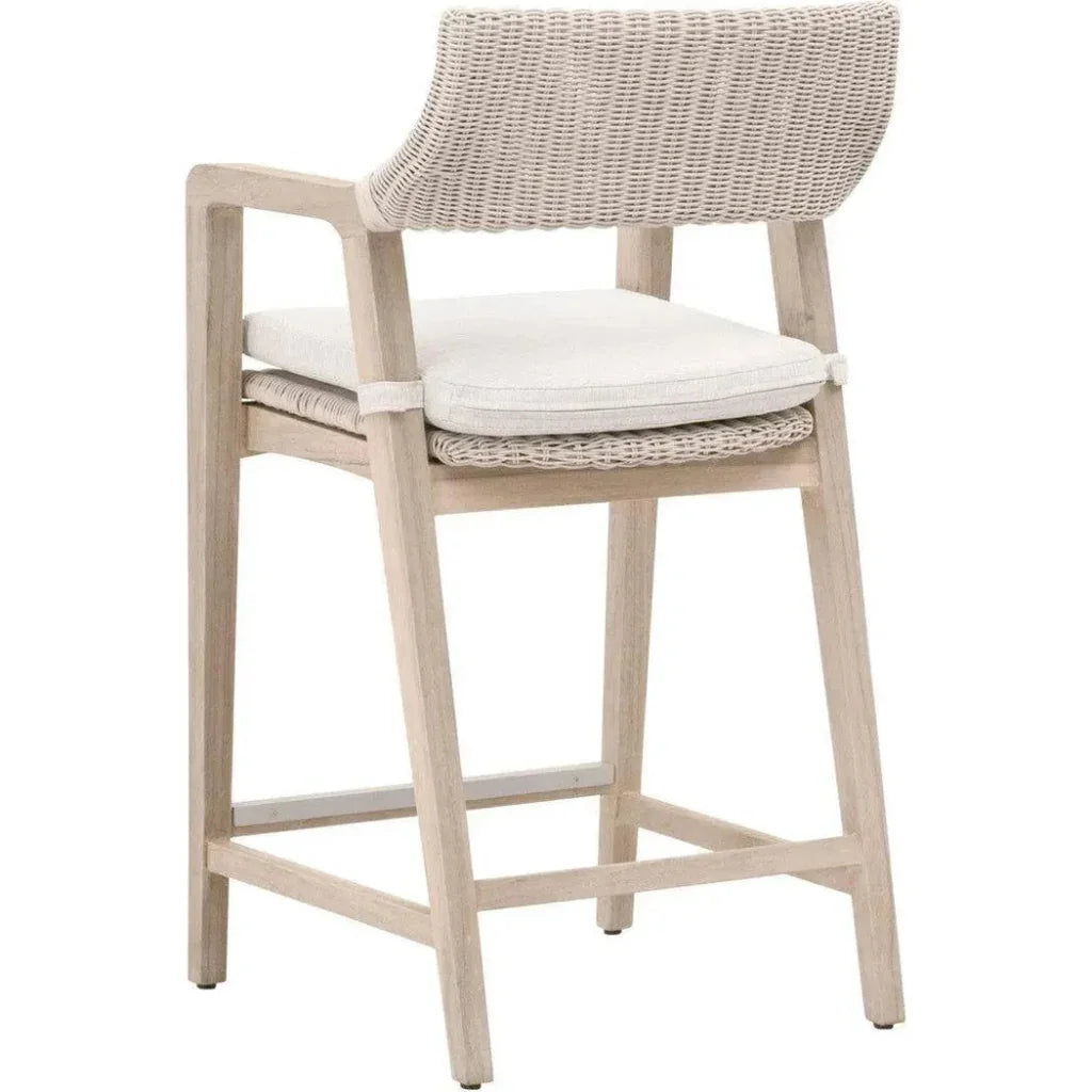 Lucia Outdoor Counter Stool Arms White Wicker & Teak-Outdoor Counter Stools-Essentials For Living-LOOMLAN