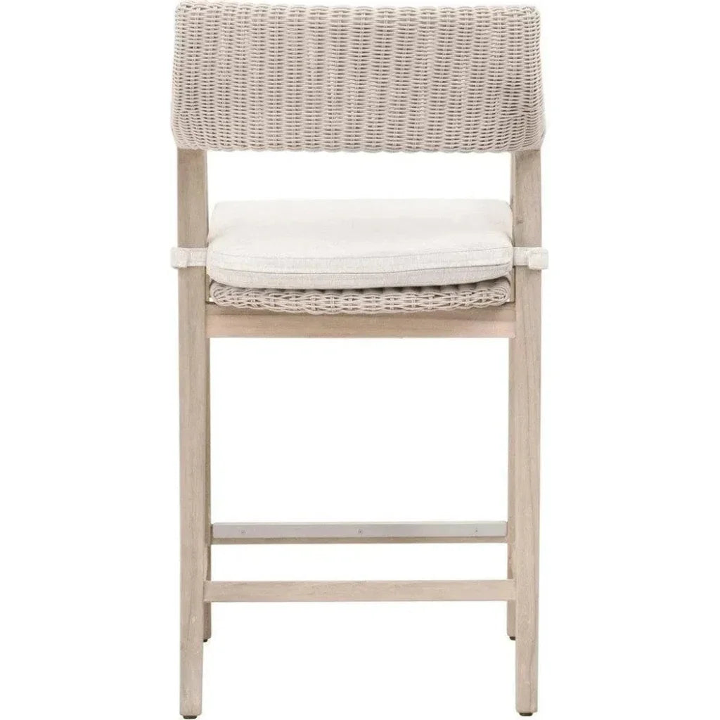 Lucia Outdoor Counter Stool Arms White Wicker & Teak-Outdoor Counter Stools-Essentials For Living-LOOMLAN