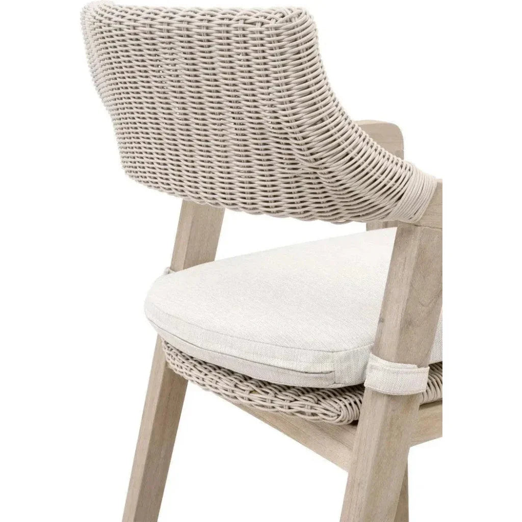 Lucia Outdoor Counter Stool Arms White Wicker & Teak-Outdoor Counter Stools-Essentials For Living-LOOMLAN