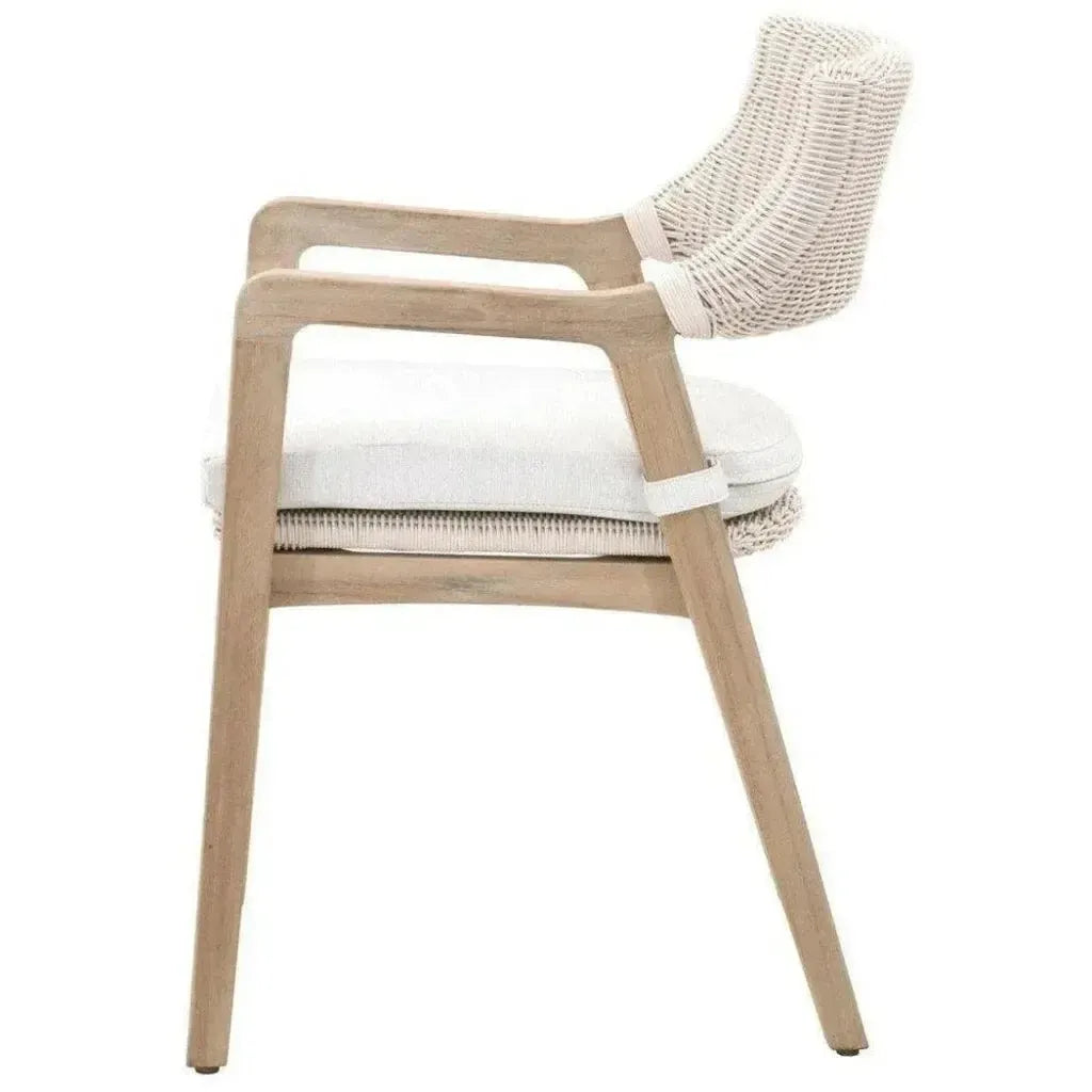 Lucia Outdoor Arm Chair White Wicker and Teak-Outdoor Dining Chairs-Essentials For Living-LOOMLAN