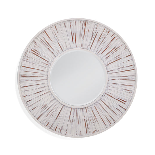 Ojos Round Wood White Wall Mirror