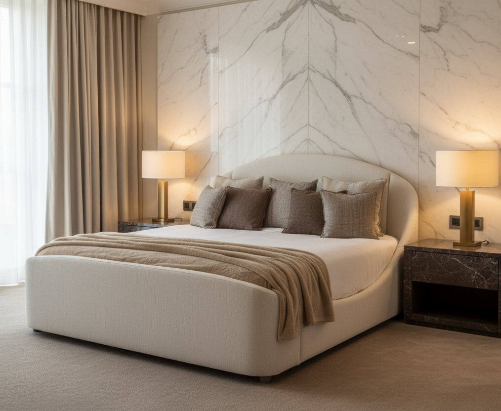 Peninsula Home Grace White Fabric King Bed