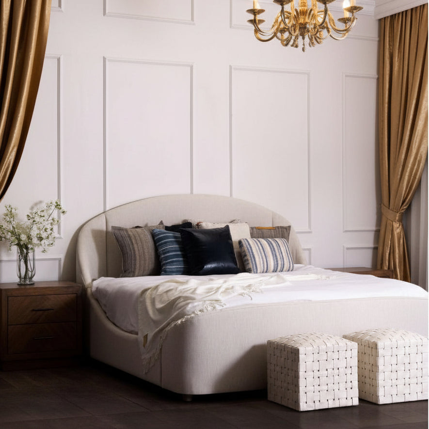Peninsula Home Grace White Fabric King Bed