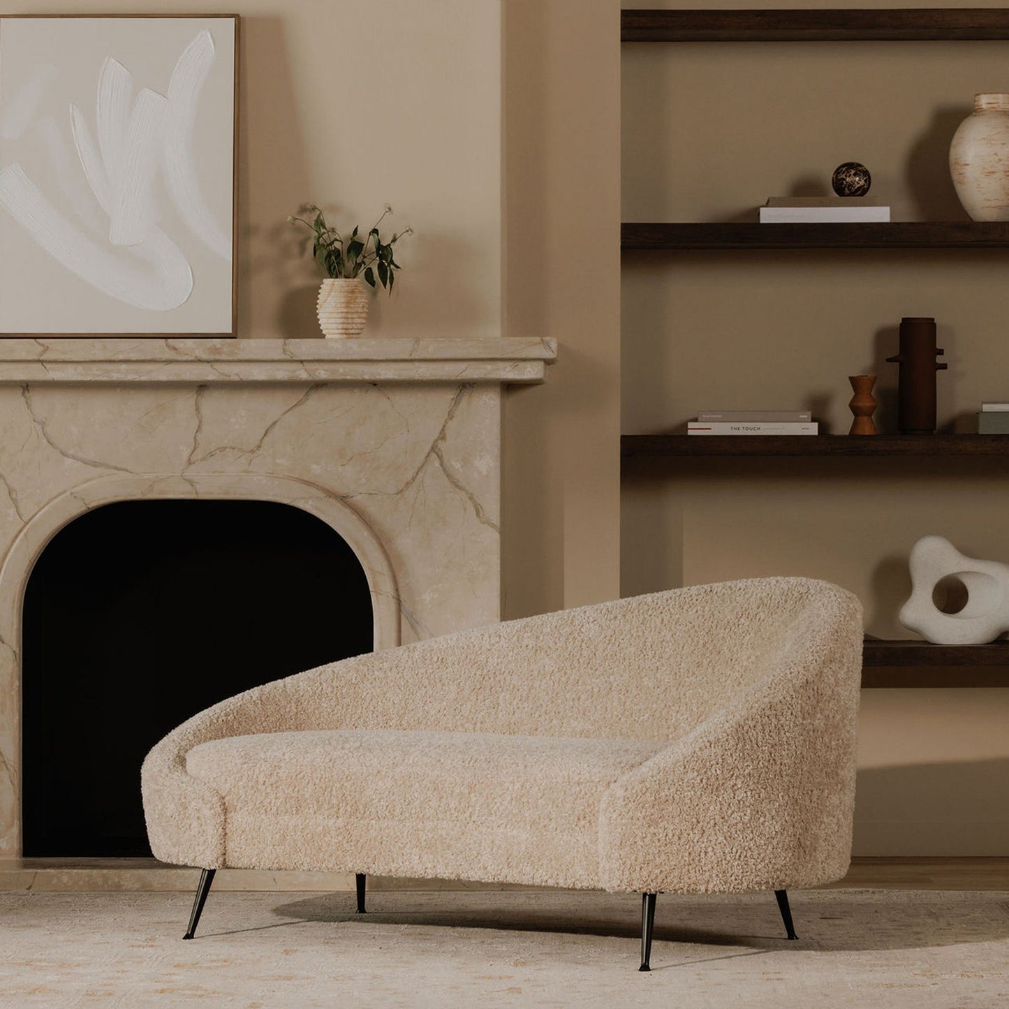 Moe's Home Abigail Light Brown Faux Shearling Chaise