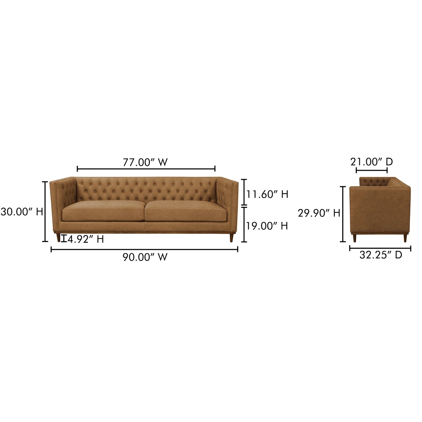 Fielder Top Grain Brazilian Leather Sofa