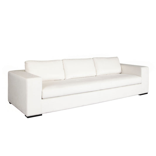 Muse Mist White Performance Fabric Sofa With 4 Black Accent Pillows