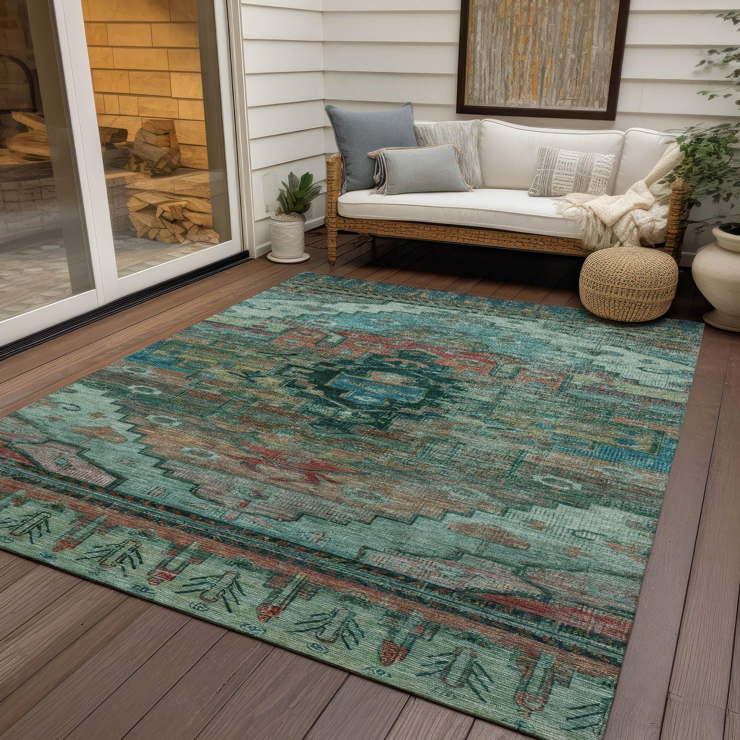Addison Rugs Maeain Teal Washable Indoor-Outdoor Rug