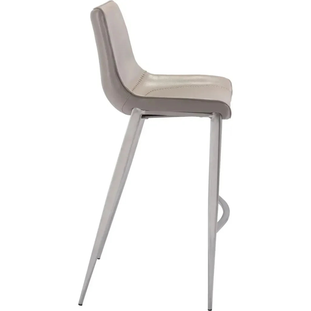 Magnus Bar Chair (Set of 2) Gray & Silver - LOOMLAN - Zuo Modern - Bar Stools