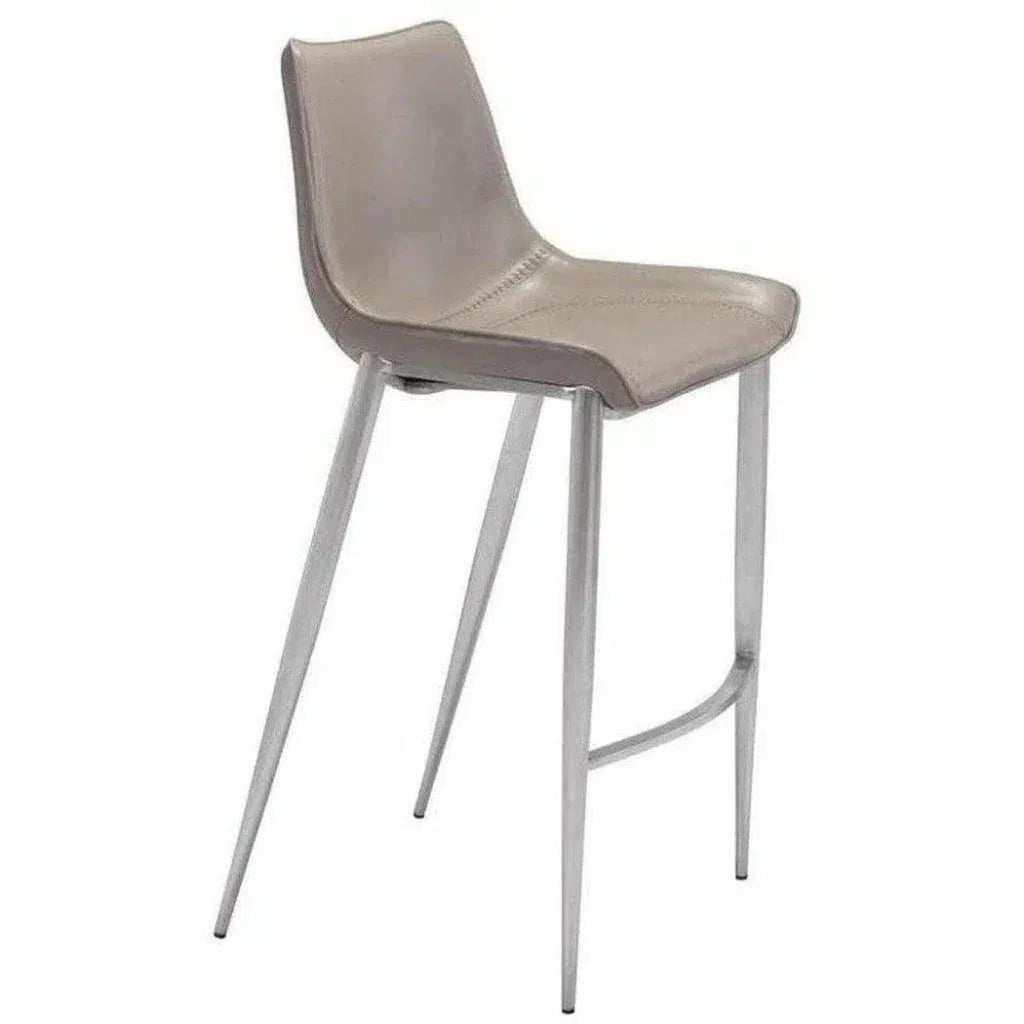 Magnus Bar Chair (Set of 2) Gray & Silver - LOOMLAN - Zuo Modern - Bar Stools