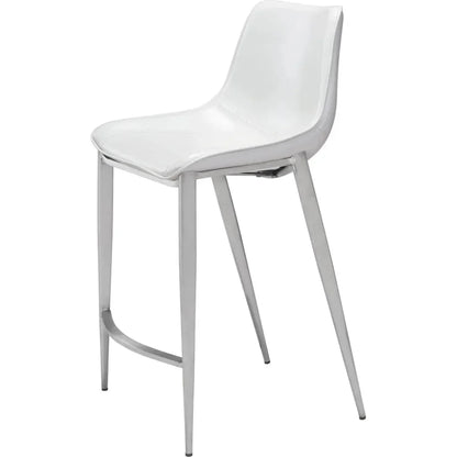 Magnus Counter Stool 2PC White & Silver - LOOMLAN - Zuo Modern - Counter Stools