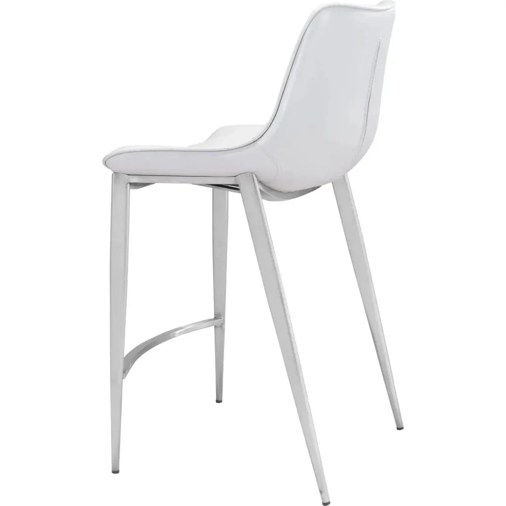 Magnus Counter Stool 2PC White & Silver - LOOMLAN - Zuo Modern - Counter Stools