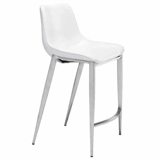 Zuo Modern Magnus Counter Stool 2PC White & Silver