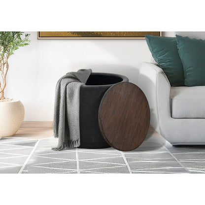 Sunny D Malibu Martini Round Storage Ottoman with Wood Lid