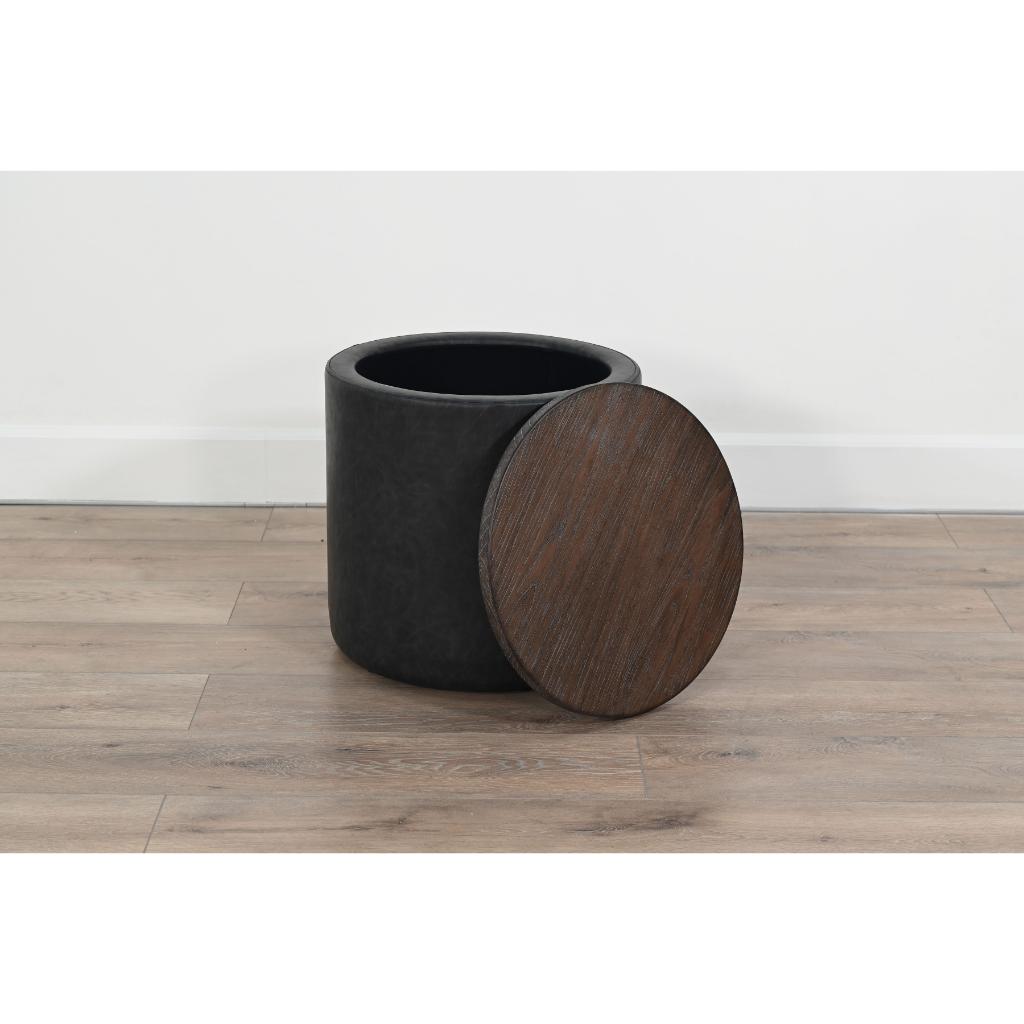 Sunny D Malibu Martini Round Storage Ottoman with Wood Lid
