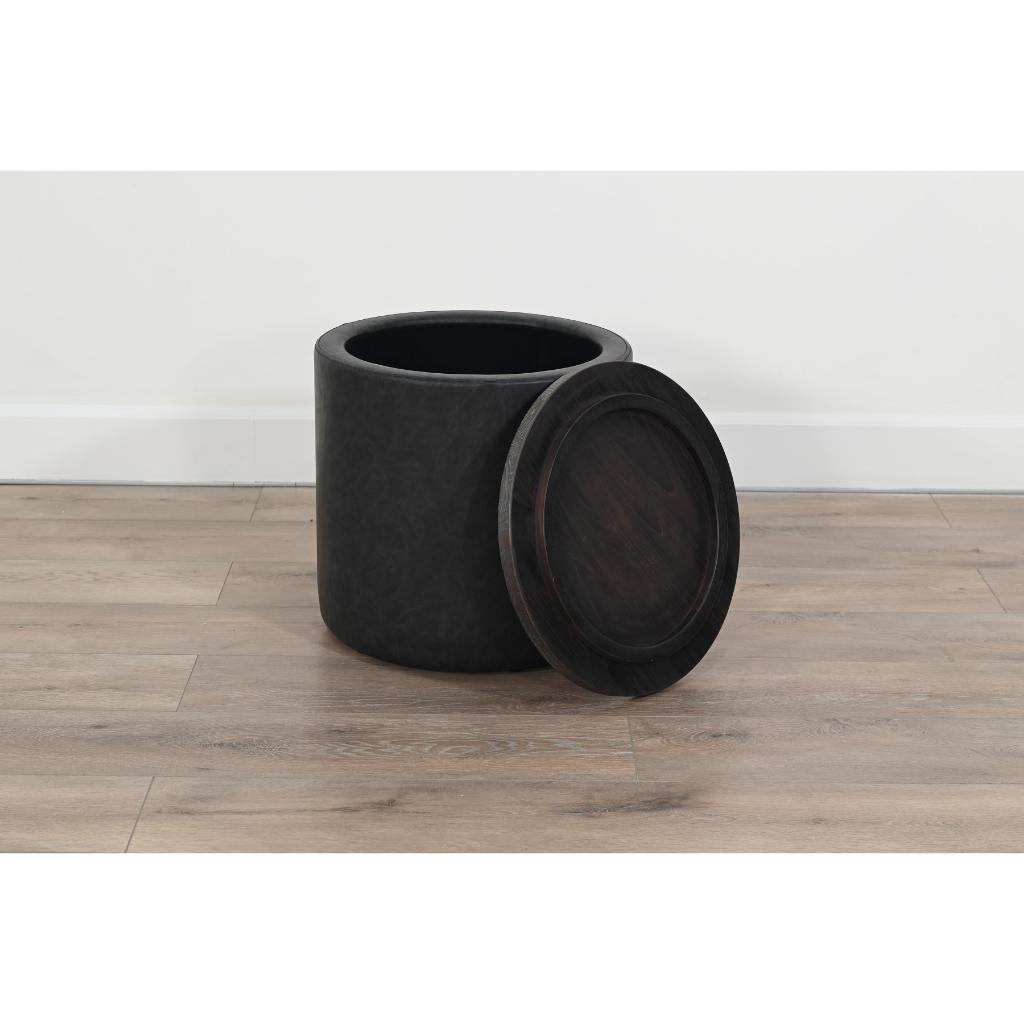 Sunny D Malibu Martini Round Storage Ottoman with Wood Lid