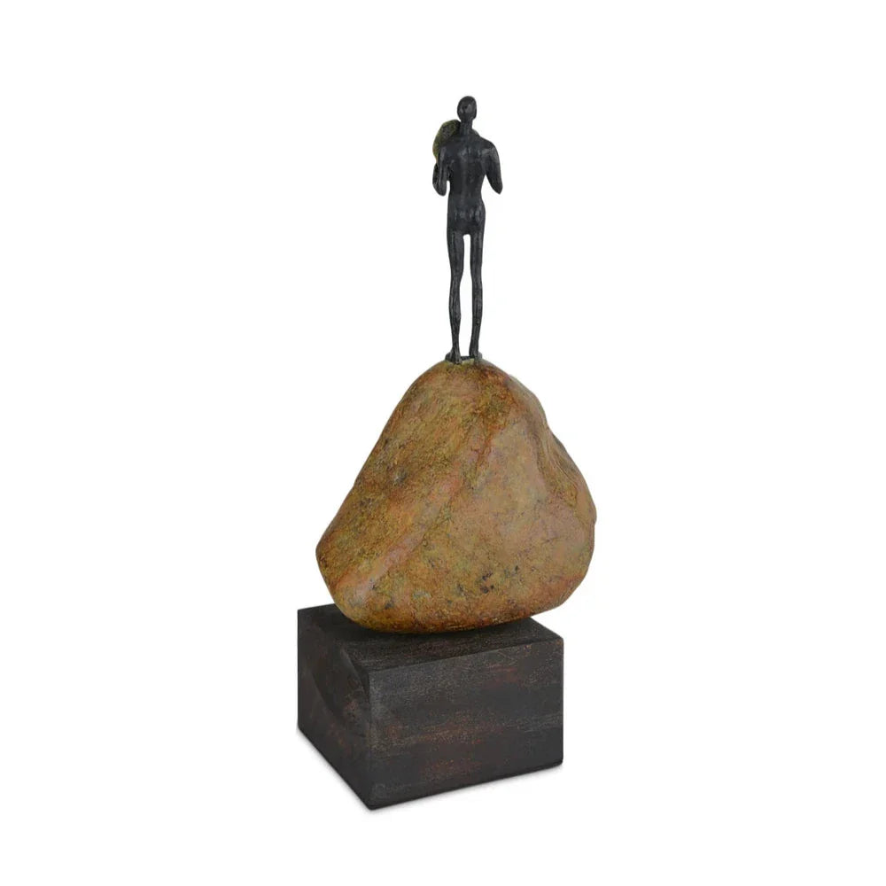 Man on Rock Bronze Minimalist Design Sculpture