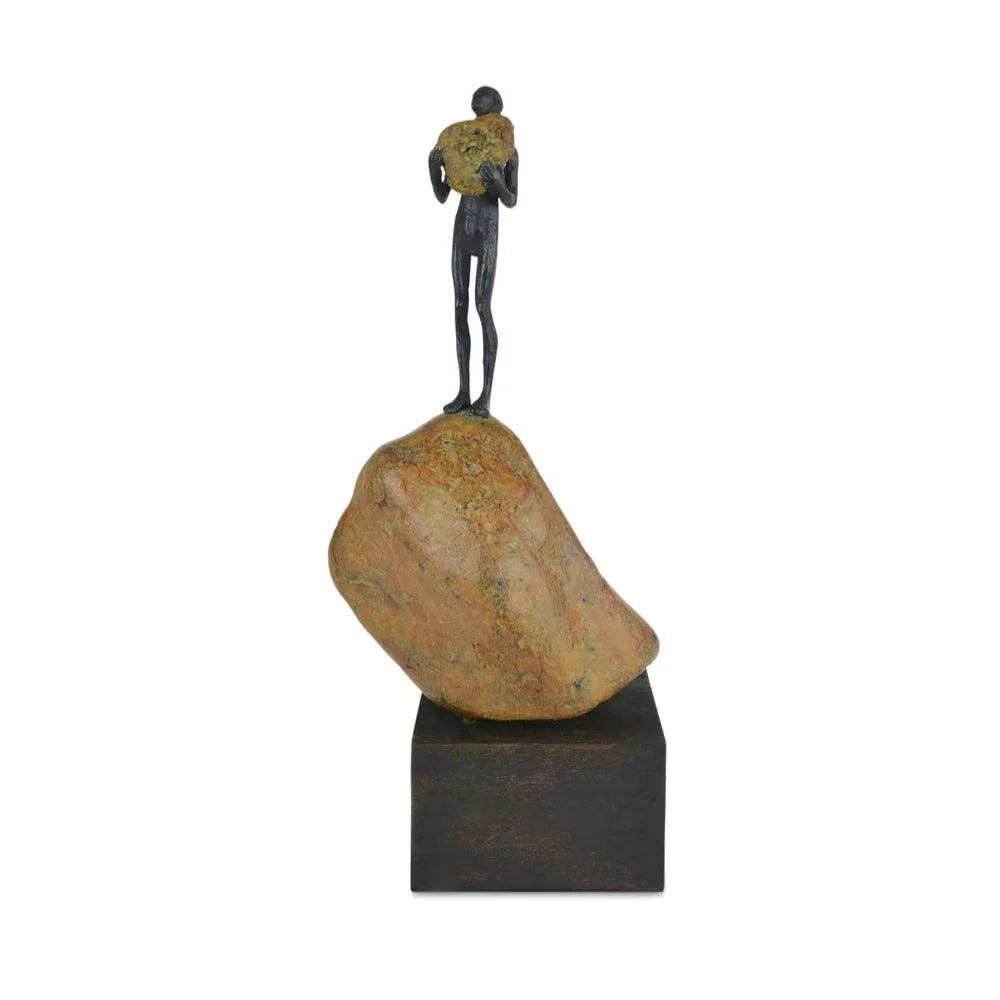 Man on Rock Bronze Minimalist Design Sculpture