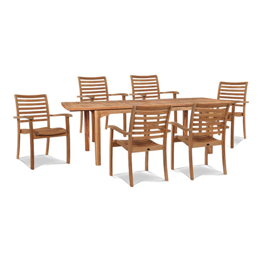 Manorhouse 7-PC Teak Outdoor Dining Set with Extendable Table and Stacking Armchairs-Outdoor Dining Sets-HiTeak-Sideboards and Things