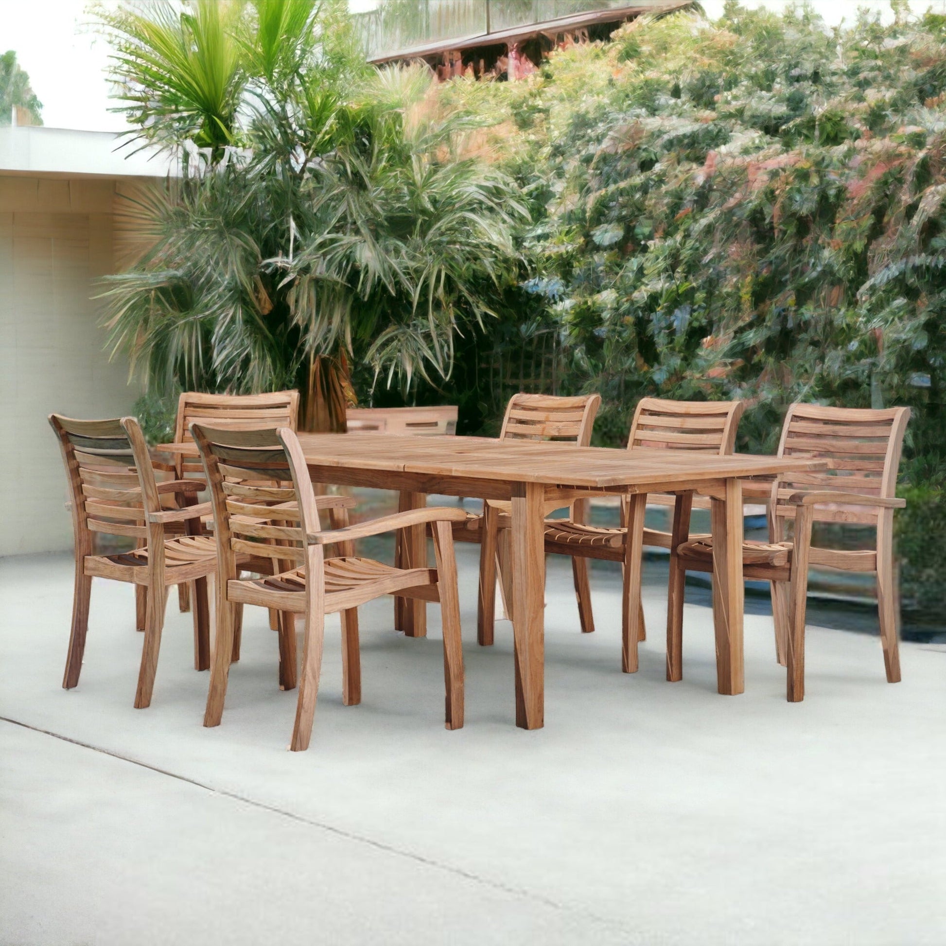 Manorhouse 7-PC Teak Outdoor Dining Set with Extendable Table and Stacking Armchairs-Outdoor Dining Sets-HiTeak-Sideboards and Things