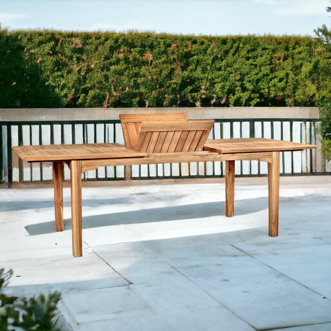 Manorhouse Rectangular Teak Outdoor Dining Table with Built-In Extension and Umbrella Hole-Outdoor Dining Tables-HiTeak-Sideboards and Things