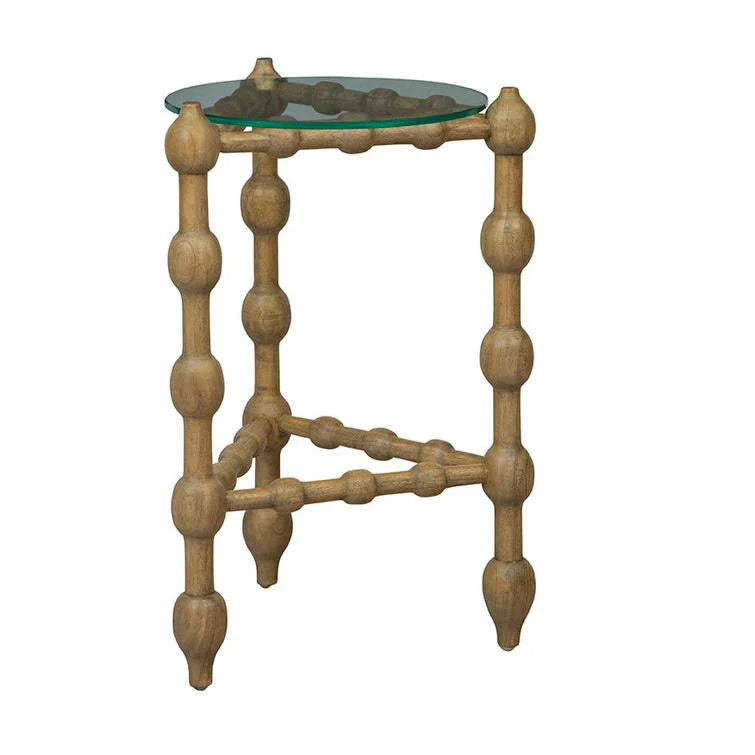 Marcos Glass Topped Wooden Round End Table