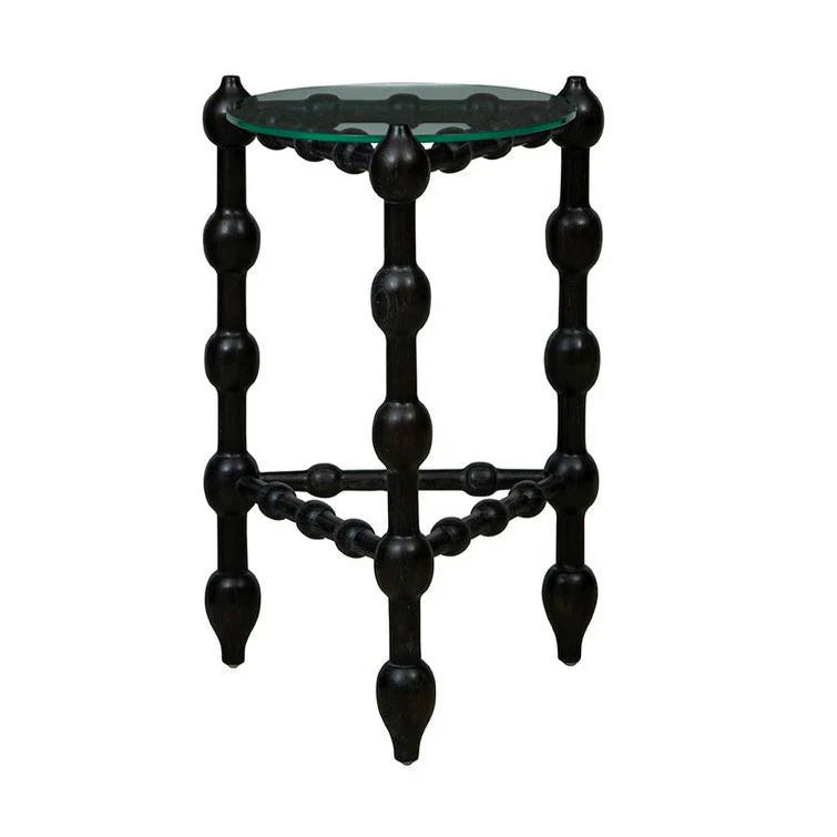 Marcos Glass Topped Wooden Round End Table