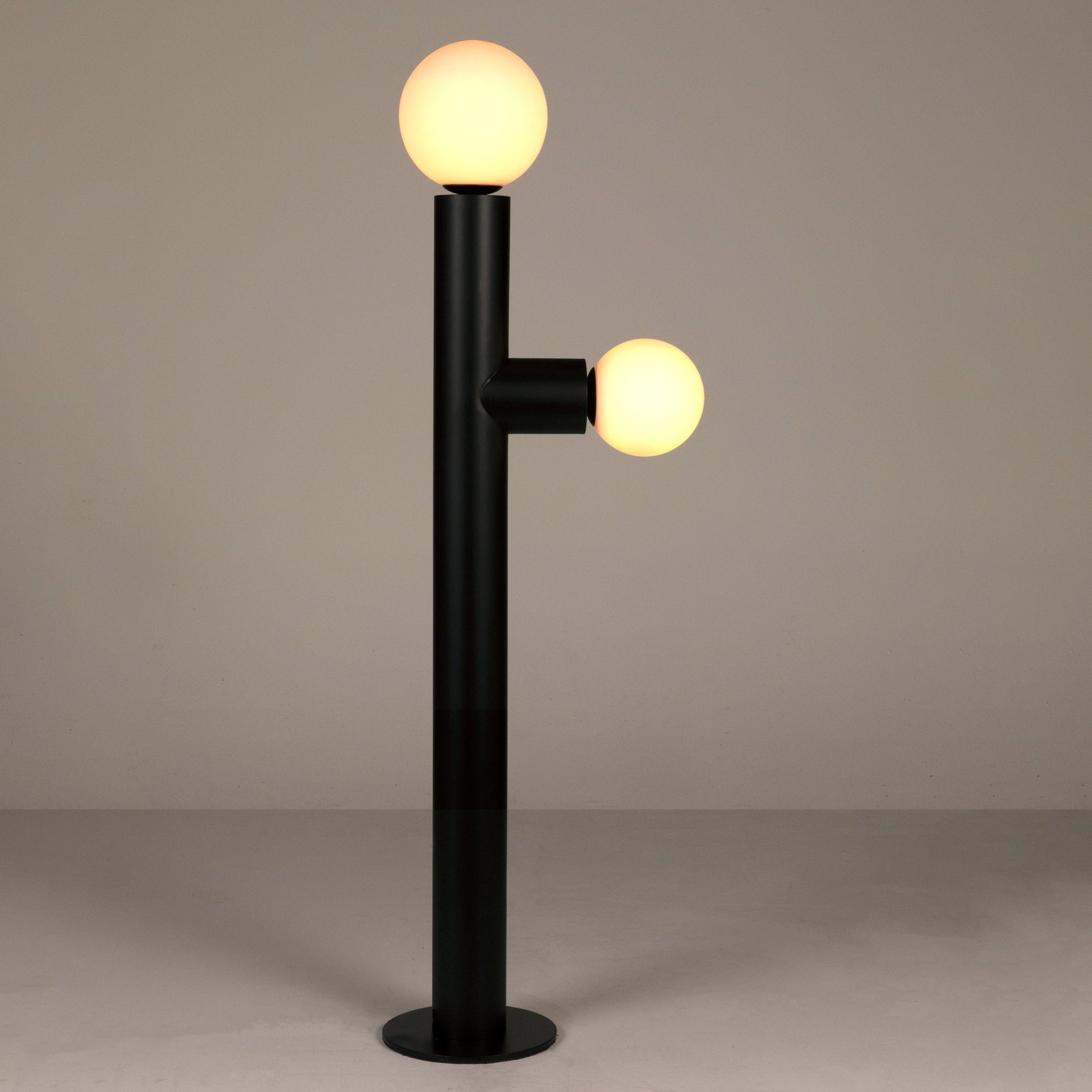 Marlowe Steel and Frosted Globe Floor Lamp-Floor Lamps-Noir-Sideboards and Things