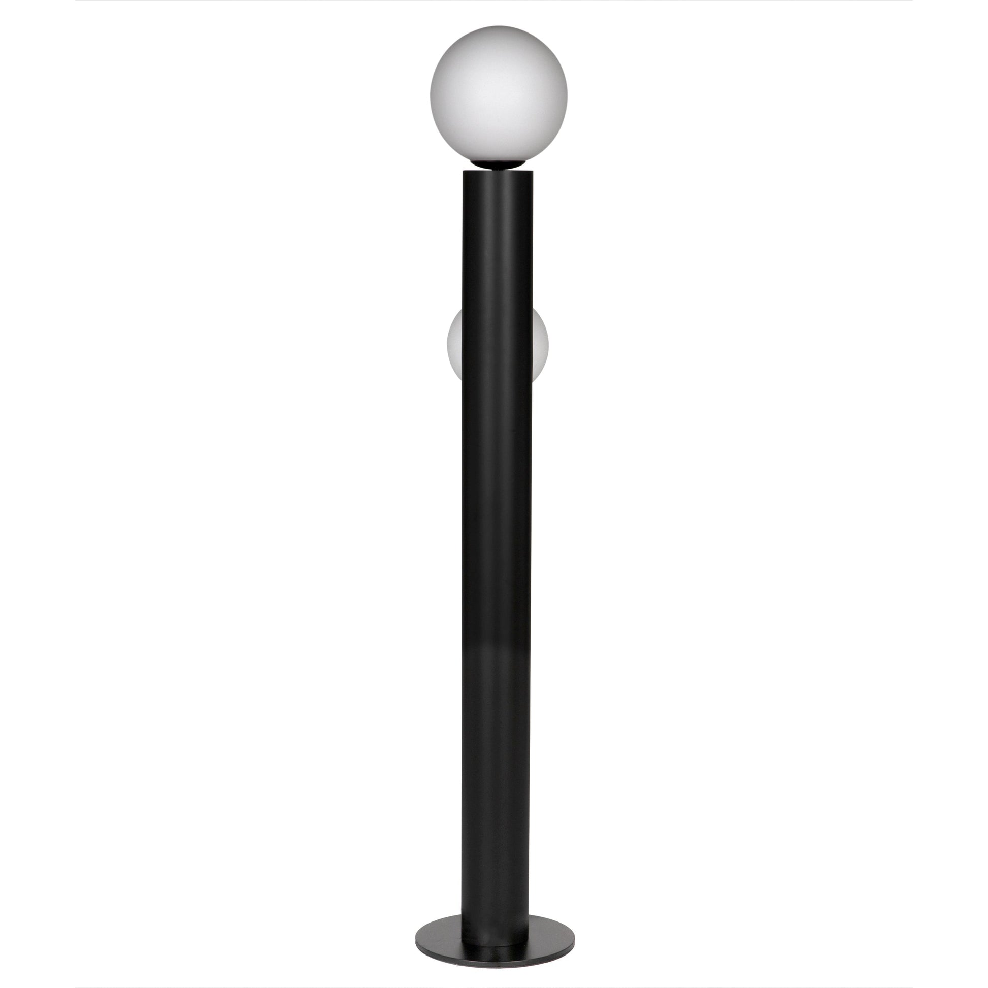 Marlowe Steel and Frosted Globe Floor Lamp-Floor Lamps-Noir-Sideboards and Things