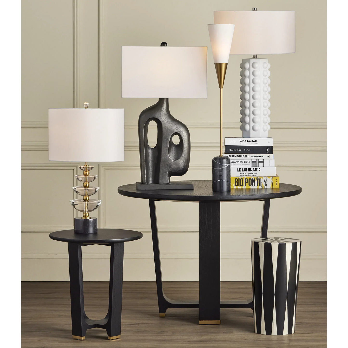 Martini Black Torchiere Table Lamp-Table Lamps-Currey & Co-Sideboards and Things