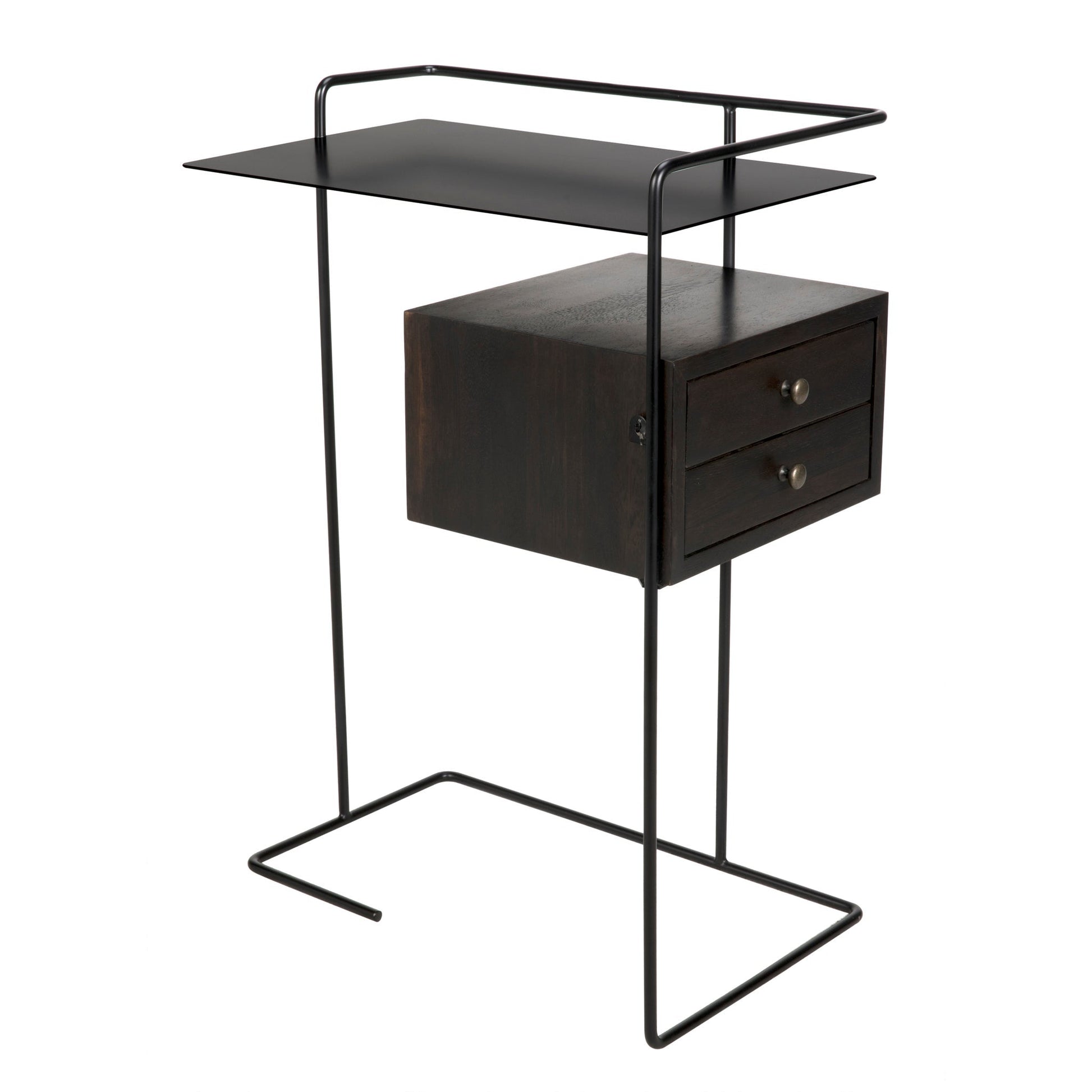 Massimo Side Table, Black Steel and Walnut-Side Tables-Noir-Sideboards and Things