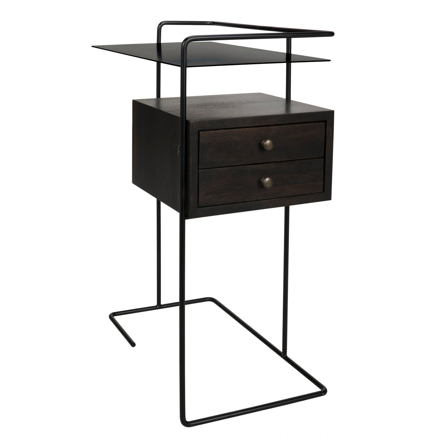 Massimo Side Table, Black Steel and Walnut-Side Tables-Noir-Sideboards and Things