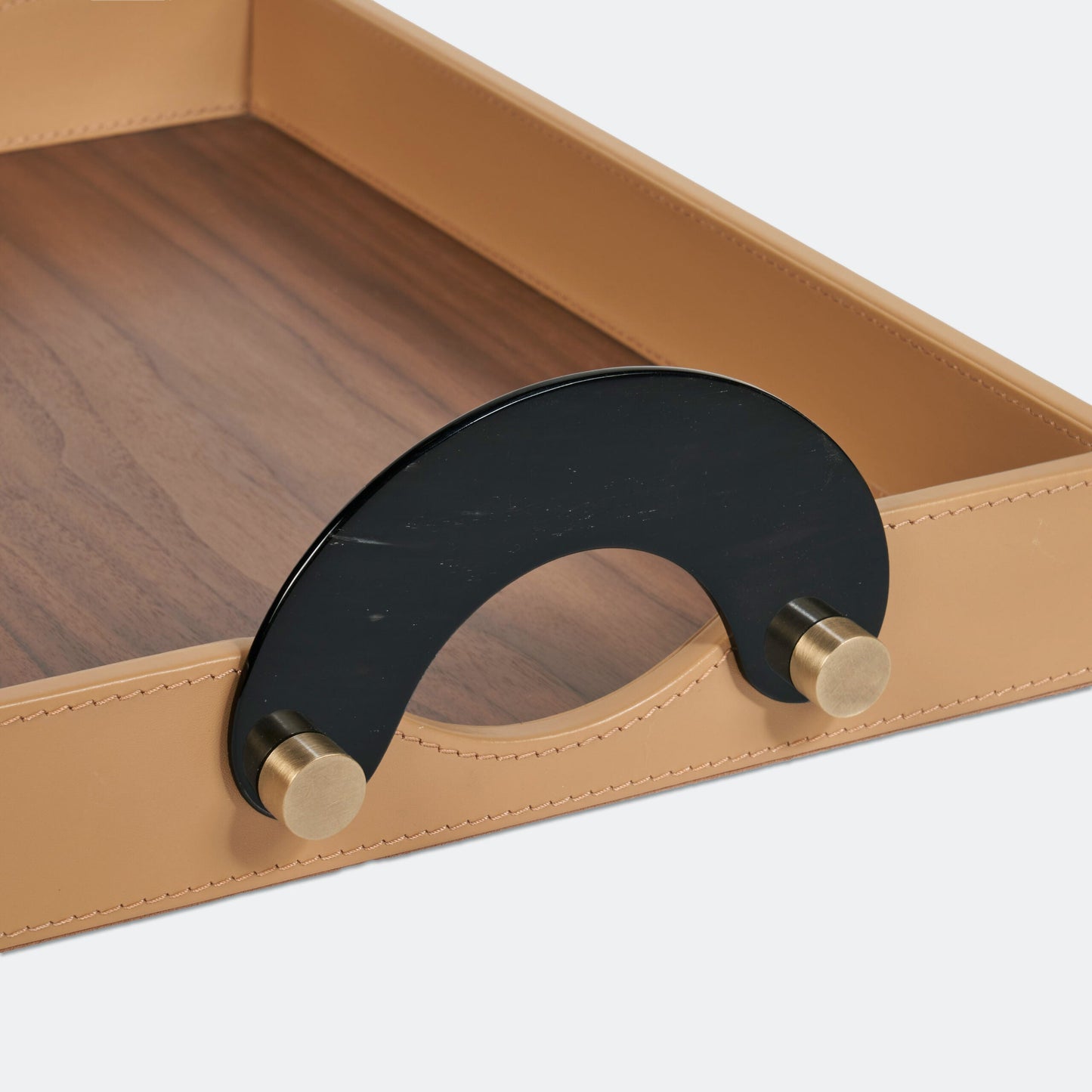 Luho Design House Mave Camel Leather Warp Rectangular Tray