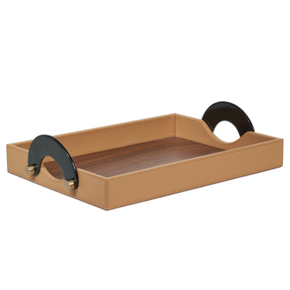 Luho Design House Mave Camel Leather Warp Rectangular Tray