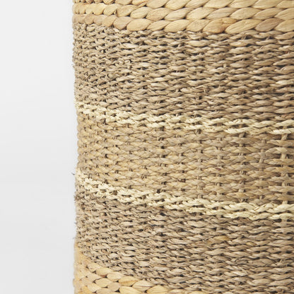 Mercana Maya Brown Stripes Seagrass Round Pouf