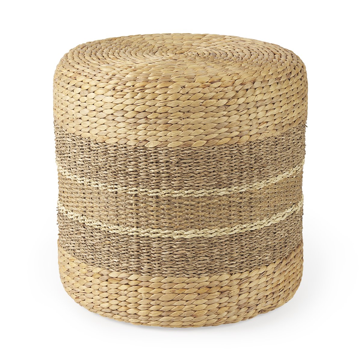 Mercana Maya Brown Stripes Seagrass Round Pouf