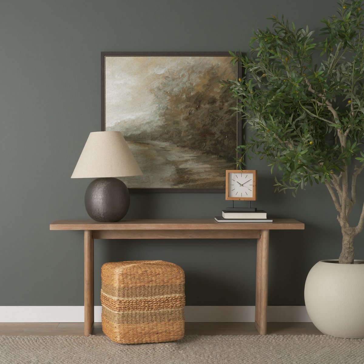 Mercana Maya Brown Stripes Seagrass Square Pouf