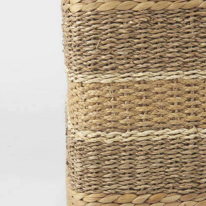 Mercana Maya Brown Stripes Seagrass Square Pouf