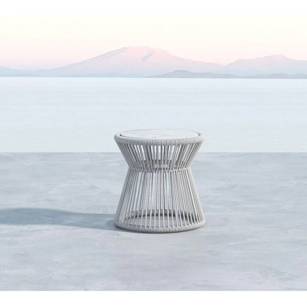 Miami Carrara Marble Top Outdoor End Table -- view 2
