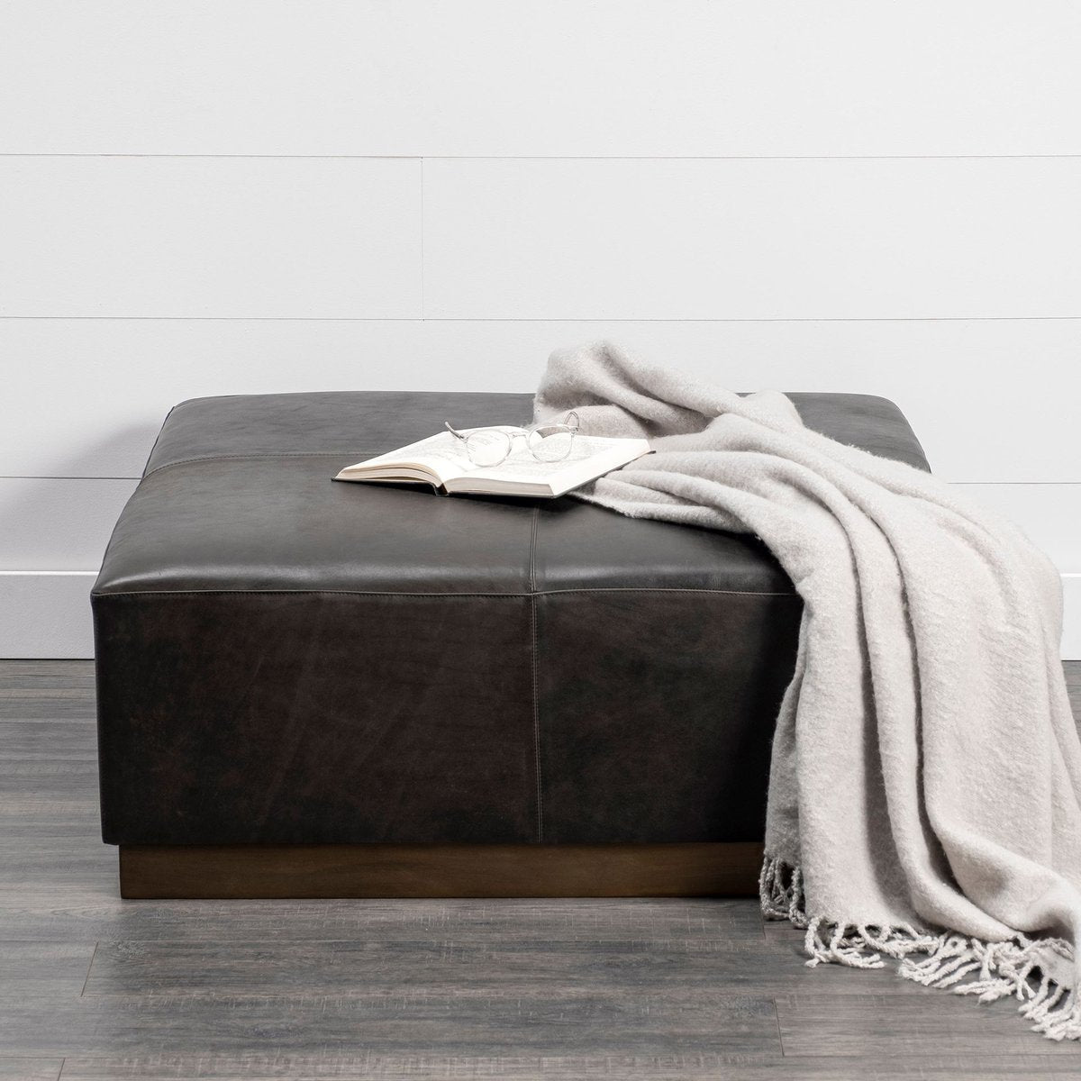 Mercana Minara Black Leather Wrap Ottoman
