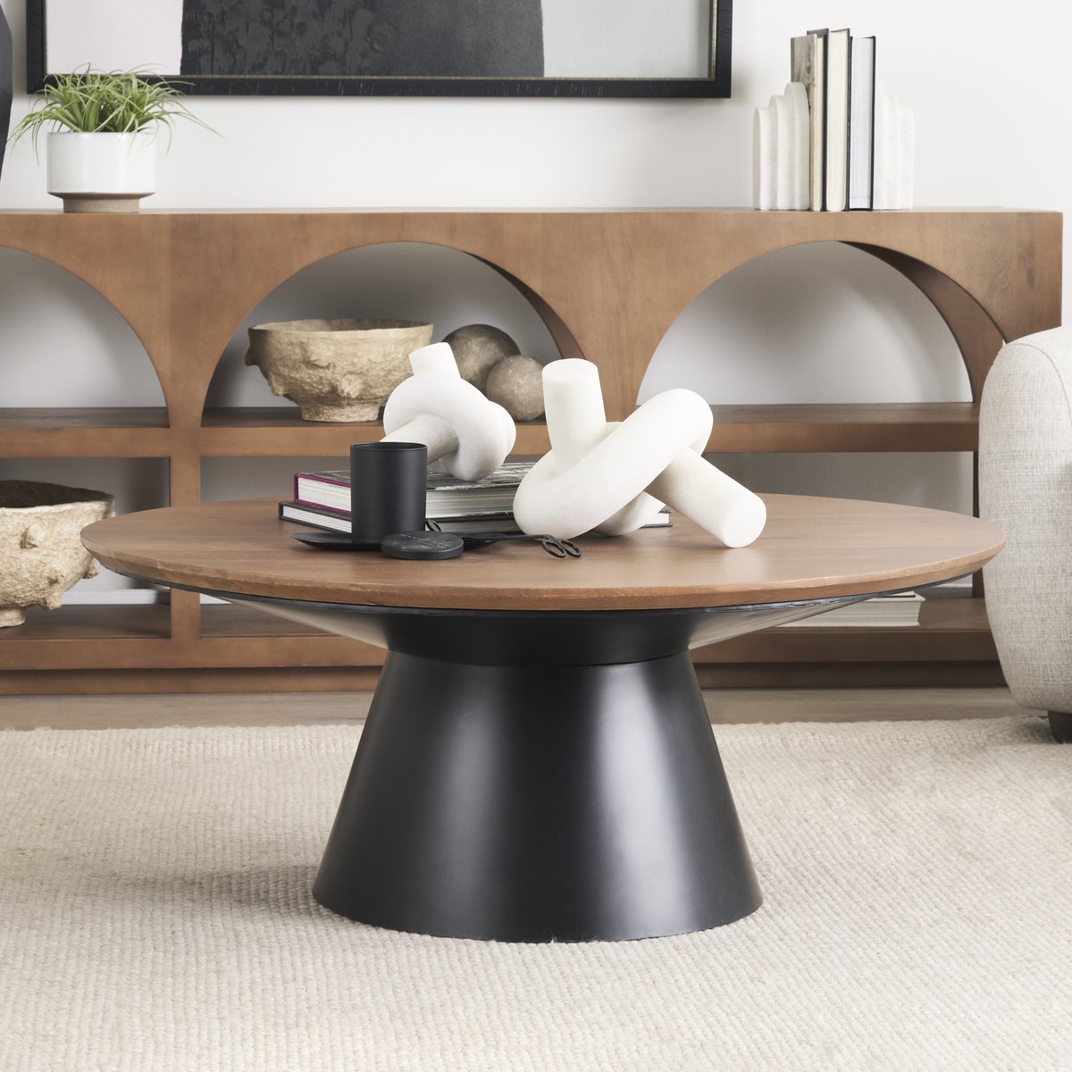 Mercana Mitchell Wood Top Round Coffee Table
