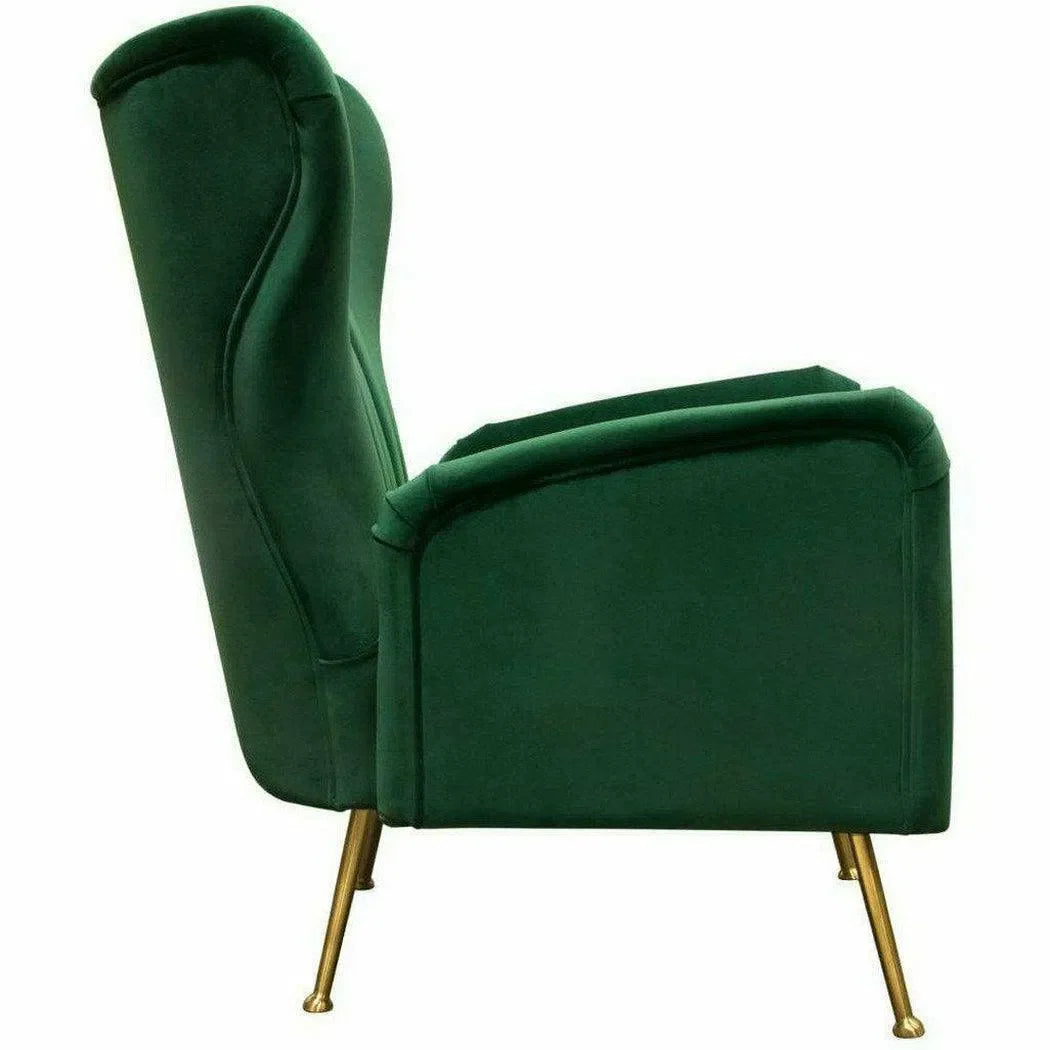 Modern Wingback Armchair Green Velvet Fabric Gold Metal Legs Club Chairs LOOMLAN By Diamond Sofa