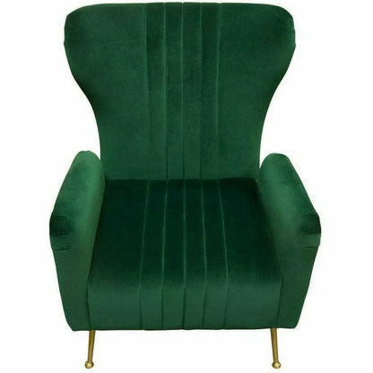 Modern Wingback Armchair Green Velvet Fabric Gold Metal Legs Club Chairs LOOMLAN By Diamond Sofa