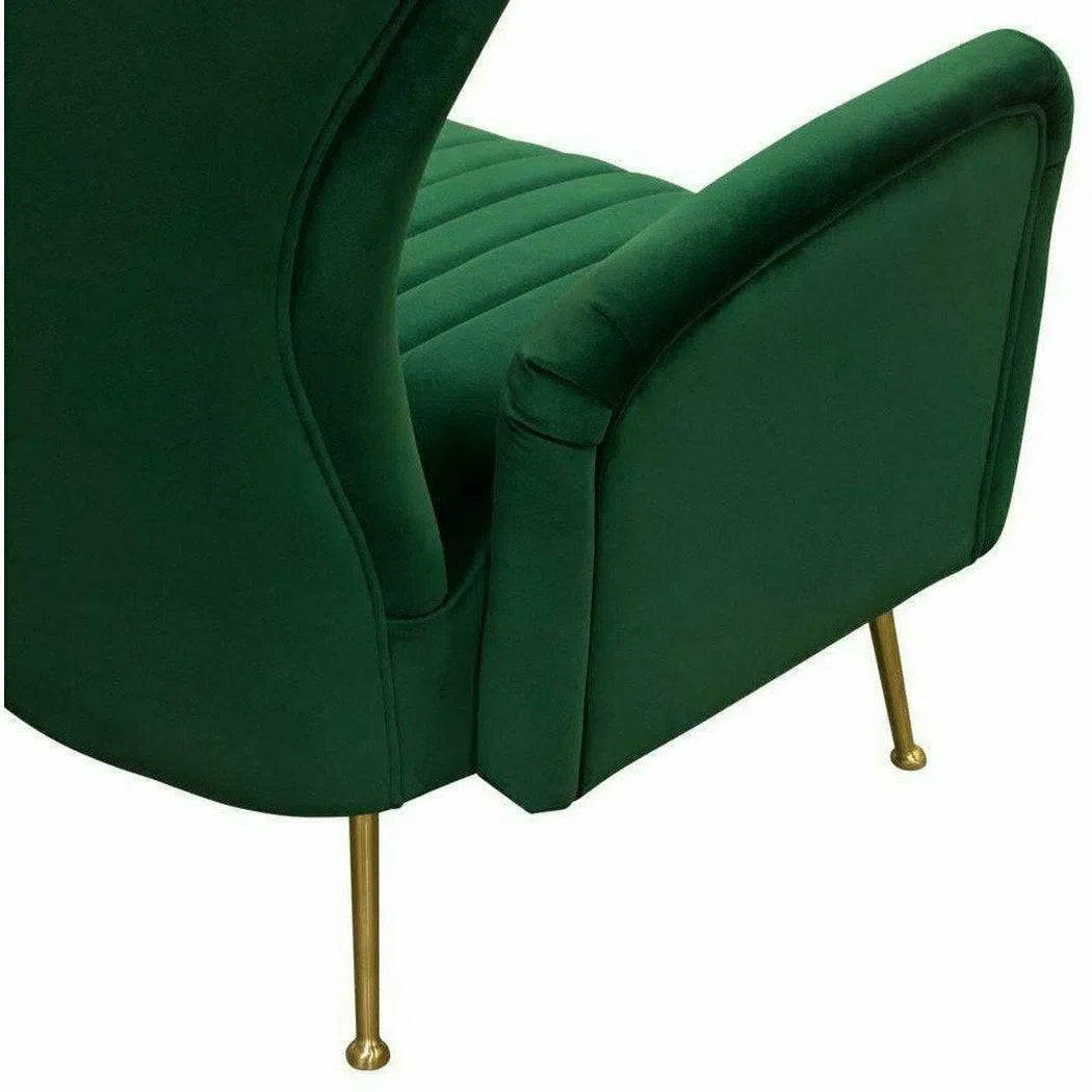 Modern Wingback Armchair Green Velvet Fabric Gold Metal Legs Club Chairs LOOMLAN By Diamond Sofa