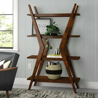 Modern X Shaped Wooden 4 Shelve Etagere - LOOMLAN - Bassett Mirror - Etageres