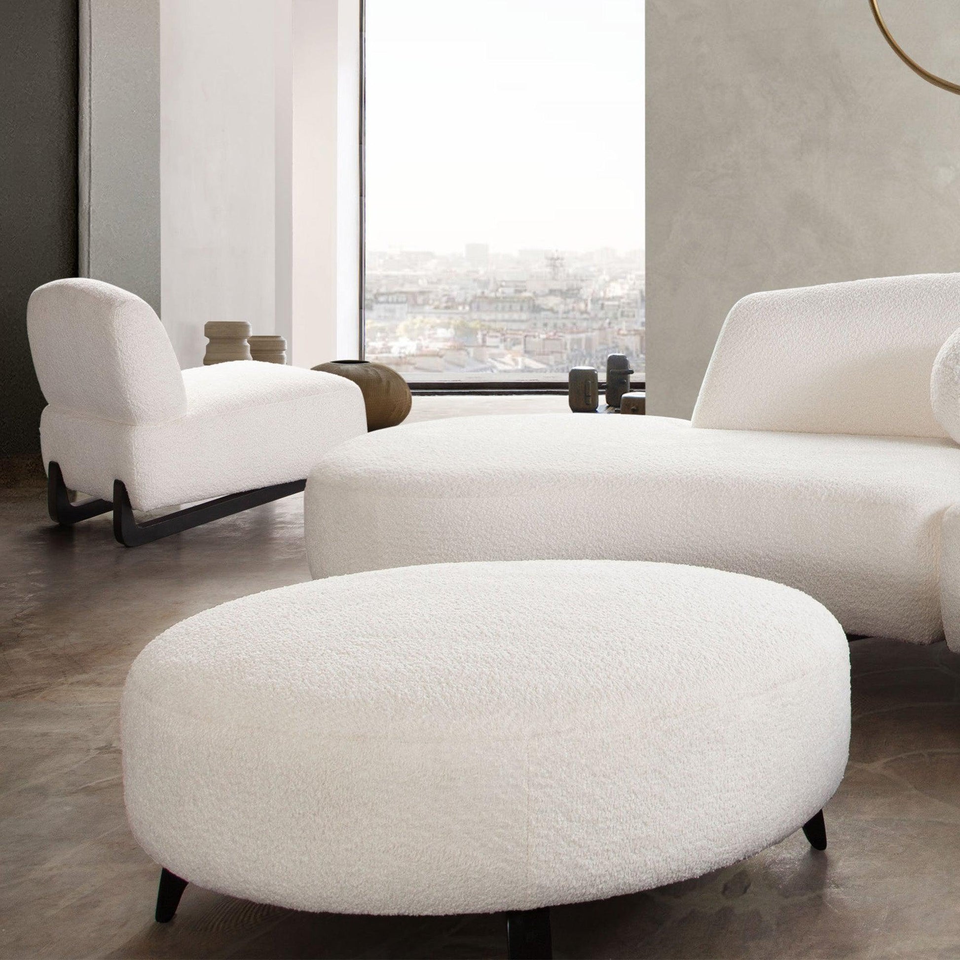 Modular Round White Boucle Sherpa Ottoman Table Modular Components Sideboards and Things  By Diamond Sofa