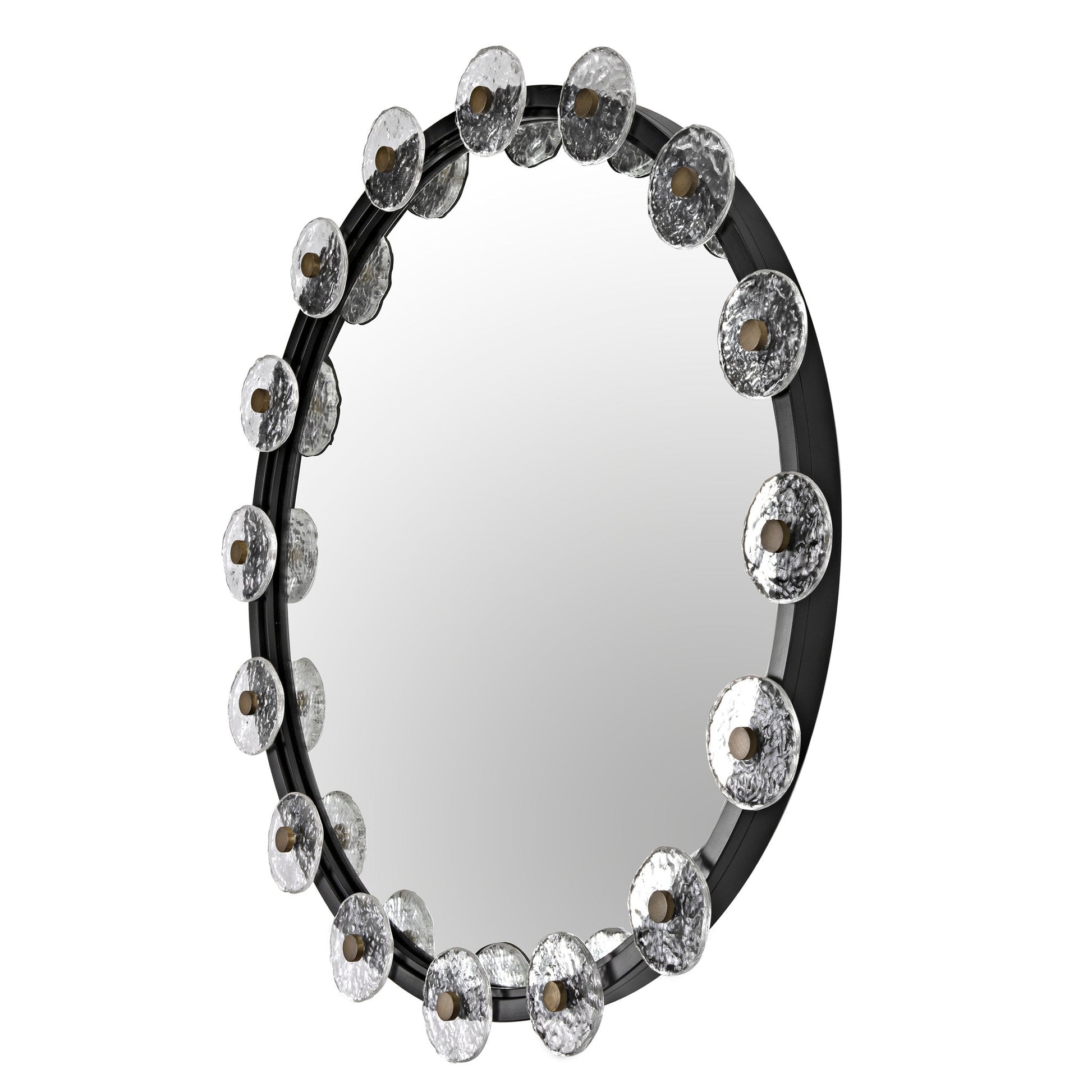 Moira Mirror with Glass Details, Black Metal Round Wall Mirror-Wall Mirrors-Noir-Sideboards and Things